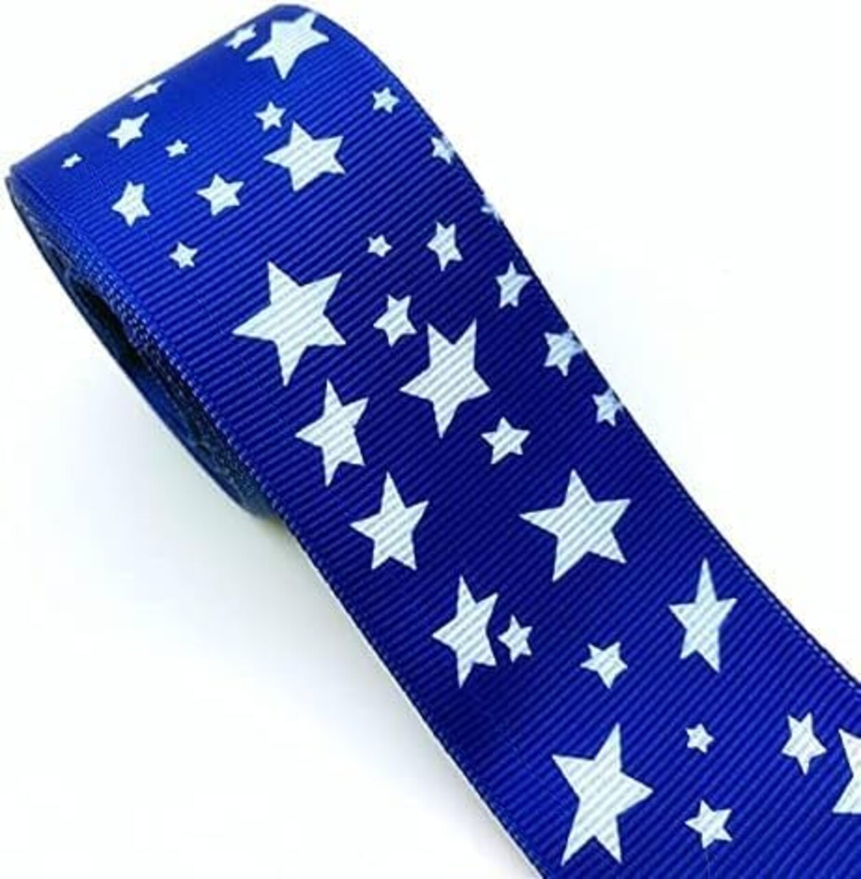 Stars Printed Grosgrain Ribbon 5 Yards 1 Inch - Blue Solid Grosgrain Ribbon with White Stars -Perfect for Crafts - DIY Hair Accessories - Bows - Sewing - Gift Wrapping
